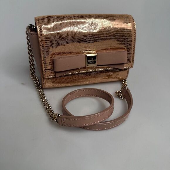 Kate Spade Gold Leather Montford Park Exotic w/Bow Crossbody Handbag $195 -NWD - Picture 13 of 16